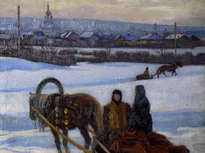Gemälde Winterliche Szene mit Pferdeschlitten in Irkutsk